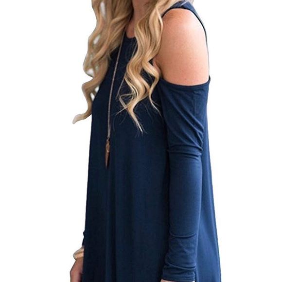 Navy Blue Cut-Out Shoulder Dress - Picture 2 of 5
